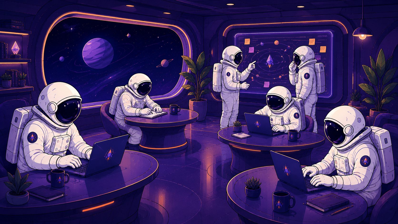 Astronauten arbeiten gemeinsam im Space