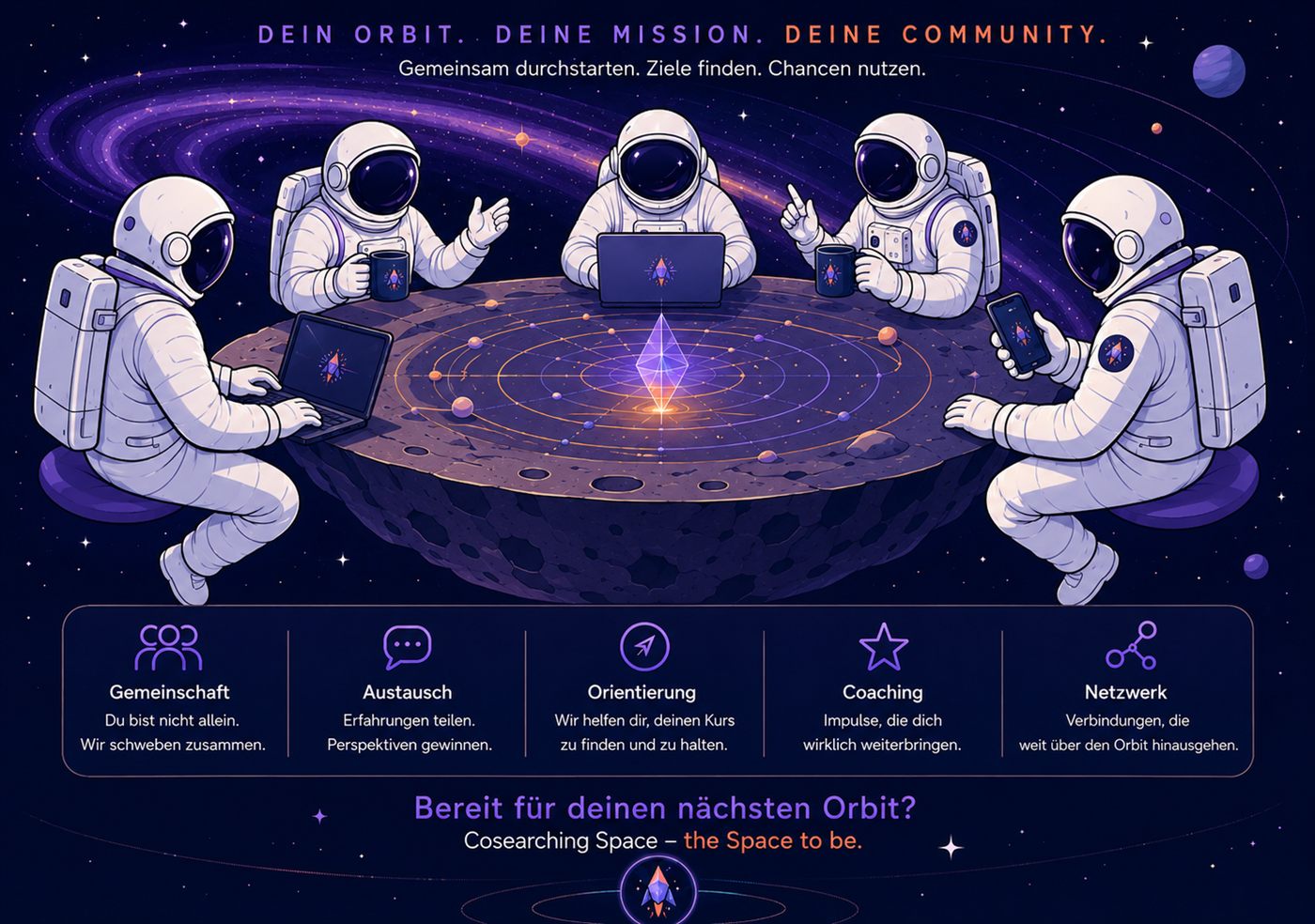 Dein Orbit. Deine Mission. Deine Community. Gemeinsam durchstarten, Ziele finden, Chancen nutzen.